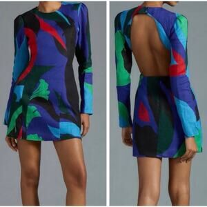 Anthropologie The Wolf Gang Lolita Dress Small Linen Cutout Abstract Art MOD